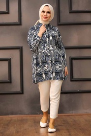 Neva Style - Tunique Hijab Bleu Marine 273205L - Thumbnail