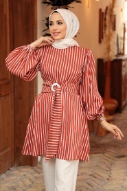 Neva Style - Tunique Hijab Carreaux 40682KRMT - Thumbnail