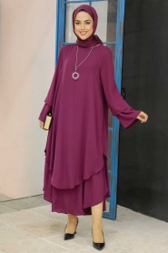 Neva Style - Tunique Hijab Couleur Prune 33170MU - Thumbnail