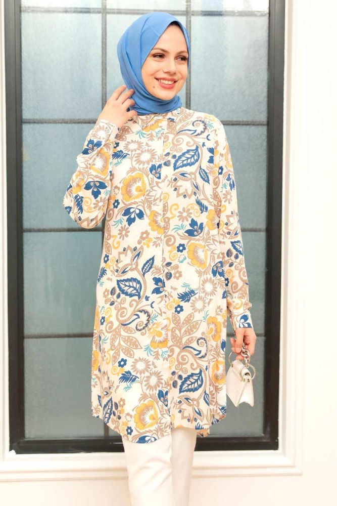 Neva Style - Tunique Hijab Ecru 11557E - 1