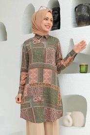 Neva Style - Tunique Hijab Kaki 11561HK - Thumbnail