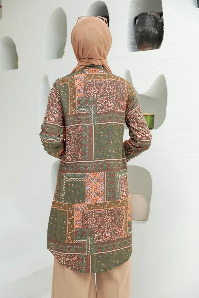 Tunique longue en viscose à motifs – Kaki 11561HK - 2