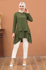 Neva Style - Tunique Hijab Kaki 5724HK - Thumbnail