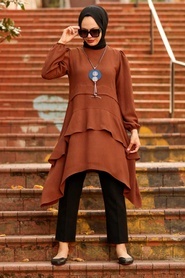 Neva Style - Tunique Hijab Marron 2420KH - Thumbnail