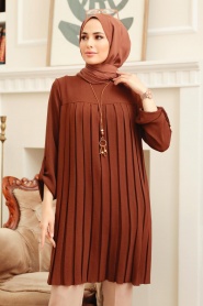 Neva Style - Tunique Hijab Marron 40502KH - Thumbnail