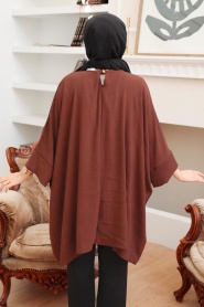 Neva Style - Tunique Hijab Marron 40760KH - Thumbnail