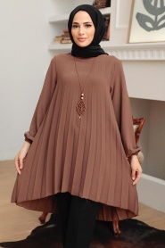 Neva Style - Tunique Hijab Marron 4103KH - Thumbnail