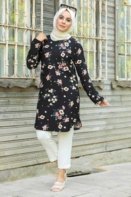 Neva Style - Tunique Hijab Noire 358127S - Thumbnail