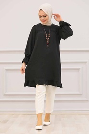 Neva Style - Tunique Hijab Noire 528S - Thumbnail