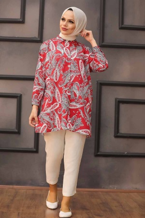 Neva Style - Tunique Hijab Rouge 2732K - 1