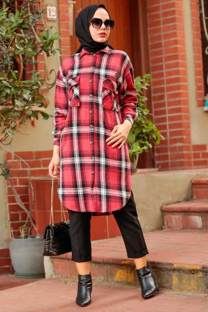 Neva Style - Tunique Hijab Rouge 55794K - 3