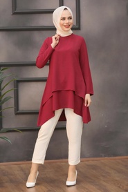 Neva Style - Tunique Hijab Rouge Claret 5724BR - Thumbnail