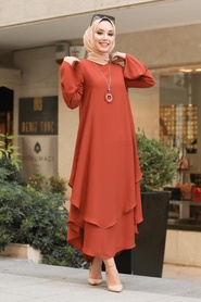 Neva Style - Tunique Hijab Terre Cuite 33170KRMT - Thumbnail