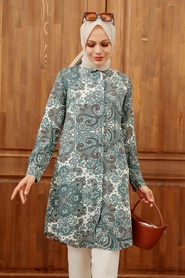 Neva Style - Tunique Hijab Vert 11524CY - Thumbnail