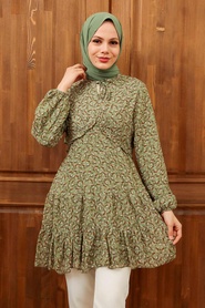 Neva Style -Tunique Hijab Vert 70120 CY - Thumbnail