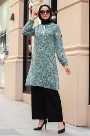 Neva Style - Tunique Hijab Vert Amande 30260CY - Thumbnail
