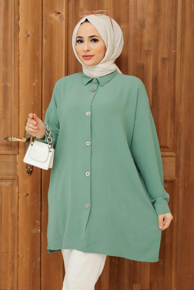 Neva Style - Tunique Hijab Vert Amande 3793CY - 1