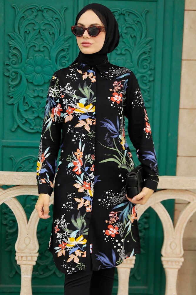 Neva Style - Tunique Hijab Viscose Noir 11569S - 1