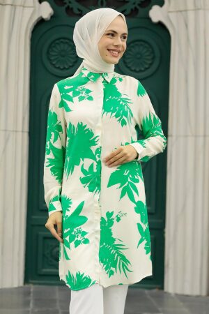 Neva Style - Tunique Hijab Viscose Vert 11590Y - 1