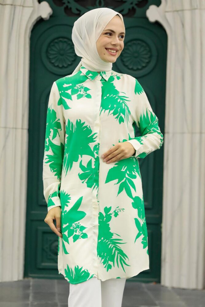 Neva Style - Tunique Hijab Viscose Vert 11590Y - 1