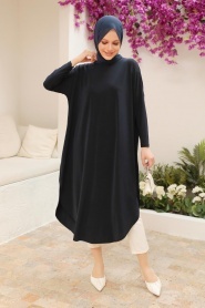 Neva Style - Tunique Tricot Hijab Bleu Marine 17350L - Thumbnail