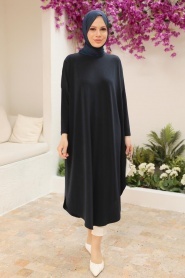 Neva Style - Tunique Tricot Hijab Bleu Marine 17350L - Thumbnail