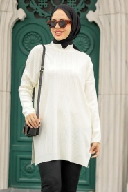 Neva Style - Tunique Tricot Hijab Ecru 20132E - Thumbnail