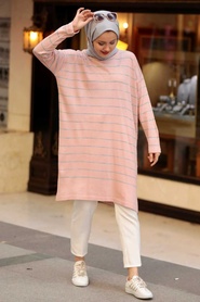 Neva Style - Tunique Tricot Hijab Poudre 33770PD - Thumbnail