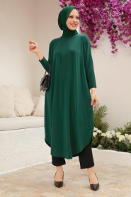 Neva Style - Tunique Tricot Hijab Verte 17350Y - Thumbnail
