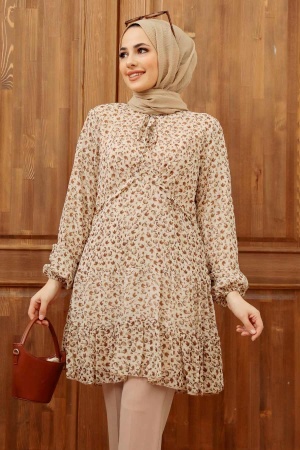 Neva Style -Tunique Voile Beige 70120BEJ - 1
