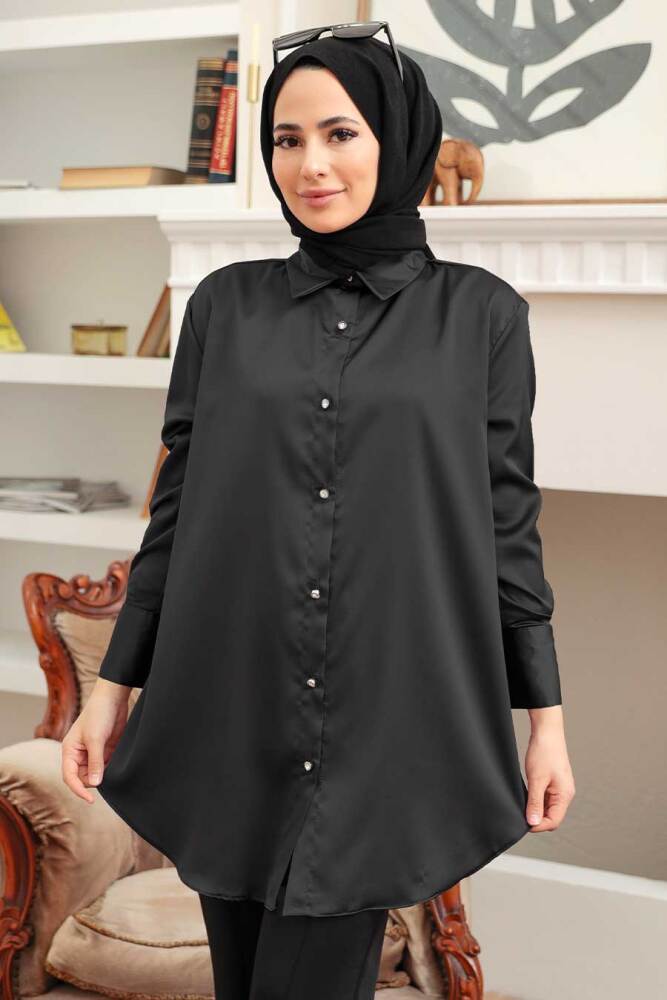 Neva Style - Tunique Voile Noire 5705S - 1