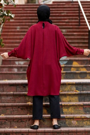 Neva Style - Tunique Voile Rouge Bordeaux 24160BR - 2