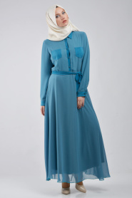 Neva Style - Turquaz Hijab Dress 7057TR - Thumbnail