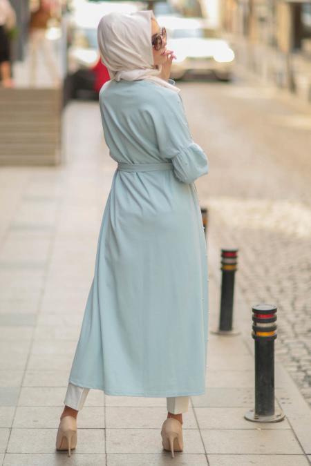 Kemerli Turkuaz Tesettür Abaya 77960TR - 2