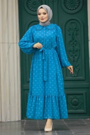  Neva Style - Turquoise Long Muslim Dress 13181TR - Thumbnail