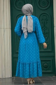 Neva Style - Turquoise Long Muslim Dress 13181TR - Thumbnail