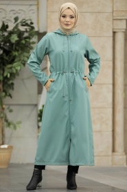 Neva Style - Turquoise Muslim Trench Coat 5941TR - Thumbnail