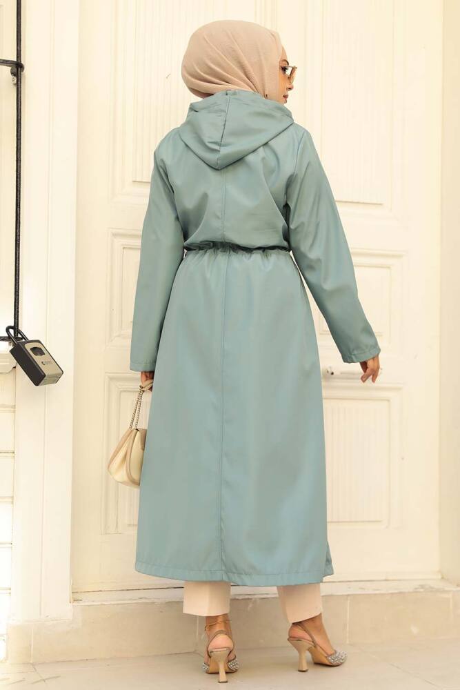 Neva Style - Turquoise Muslim Trench Coat 5941TR - 3