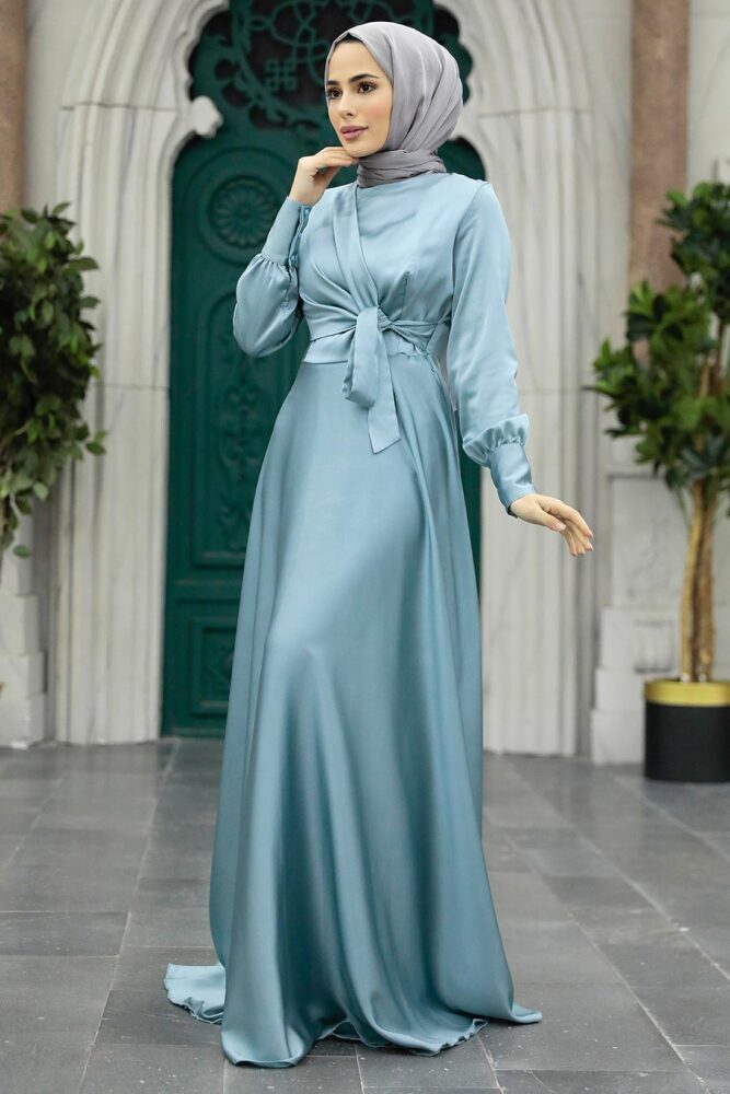 Neva Style - Turquoise Turkish Hijab Evening Gown 1420TR - 2