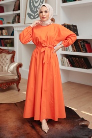 Neva Style - Turuncu Tesettür Elbise 2289T - Thumbnail