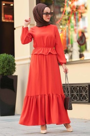 Neva Style - Turuncu Tesettür Elbise 50170T - Thumbnail