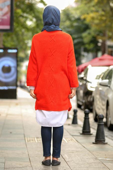 Neva Style - Turuncu Tesettür Triko Tunik 15439T - 3