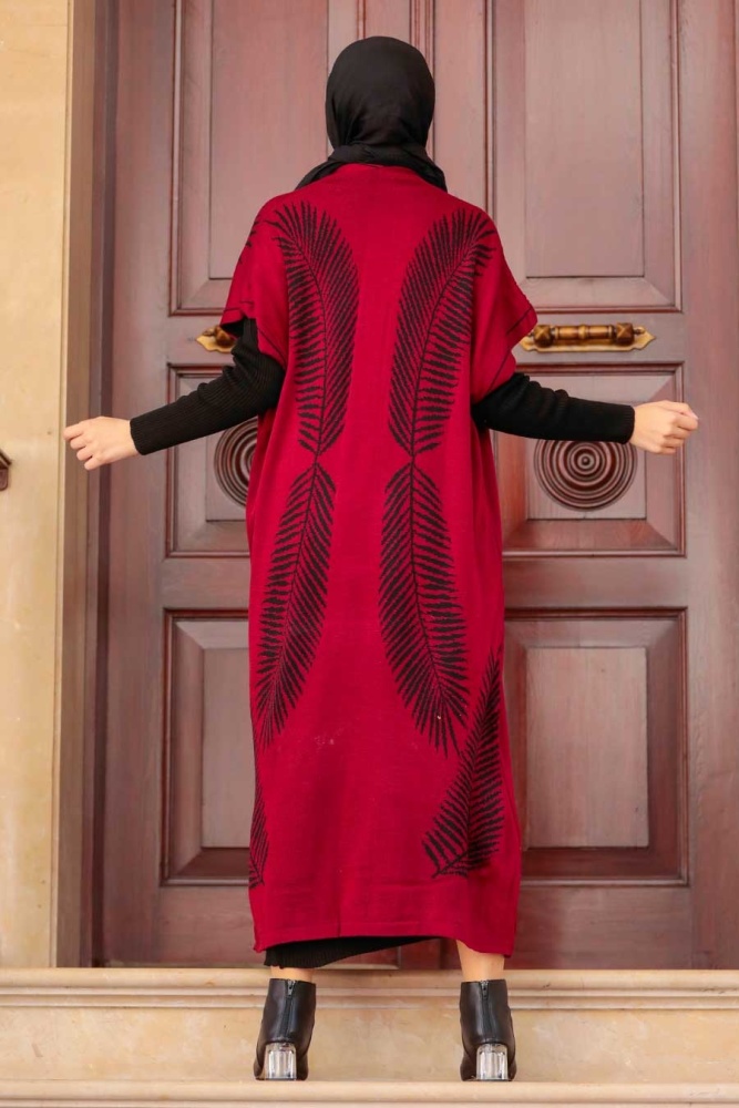 Neva Style - Tüy Desenli Bordo Tesettür Triko İkili Takım 3183BR - 2