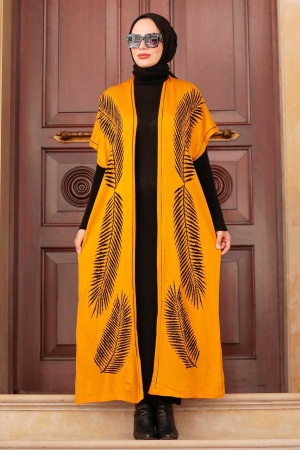 Neva Style - Tüy Desenli Hardal Tesettür Triko İkili Takım 3183HR - 1