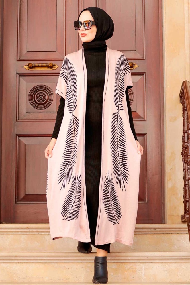 Neva Style - Tüy Desenli Pudra Tesettür Triko İkili Takım 3183PD - 1