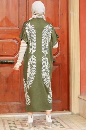 Neva Style - Tüy Desenli Haki Tesettür Triko İkili Takım 3183HK - 2