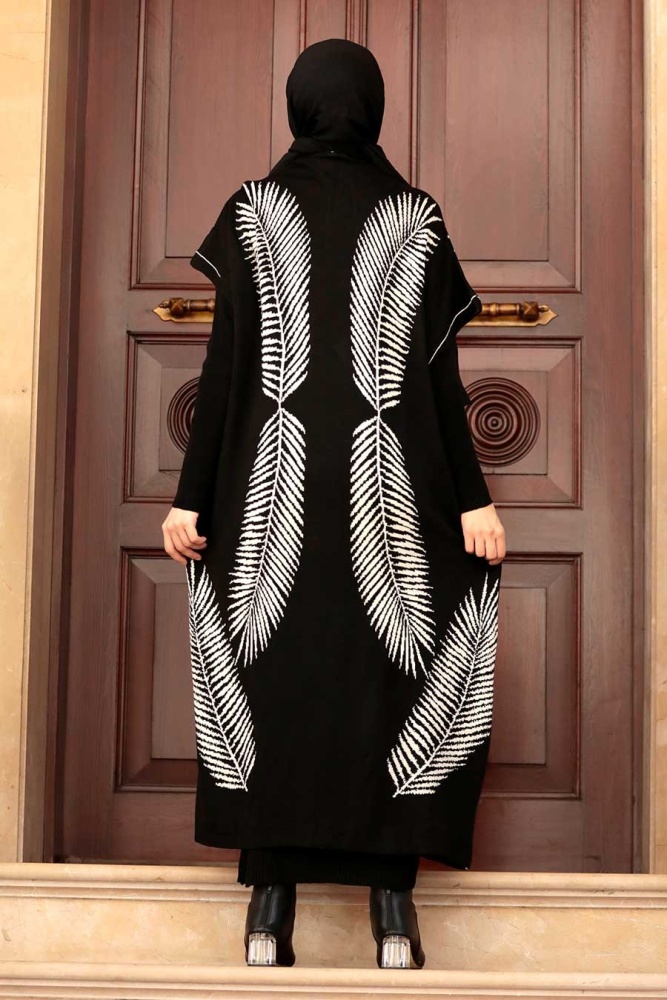 Neva Style - Tüy Desenli Siyah Tesettür Triko İkili Takım 3183S - 2