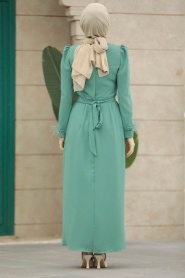 Neva Style - Tüy Detaylı Mint Tesettür Elbise 8791MINT - Thumbnail