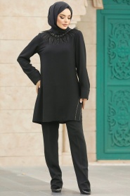 Neva Style - Tüy Detaylı Siyah Tesettür İkili Takım 34011S - Thumbnail