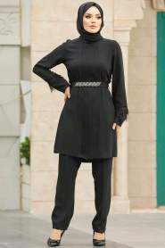 Neva Style - Tüy Detaylı Siyah Tesettür İkili Takım 34071S - Thumbnail